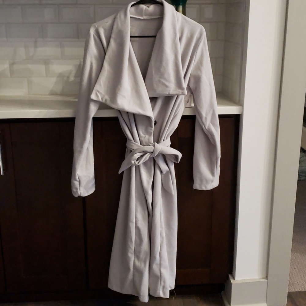 Fold Over Collar Belted Plain Outerwear